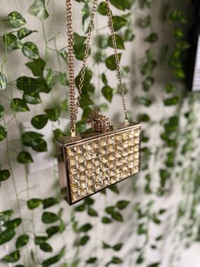 Gold Crystal Pineapple Clasp Evening Crossbody Bag